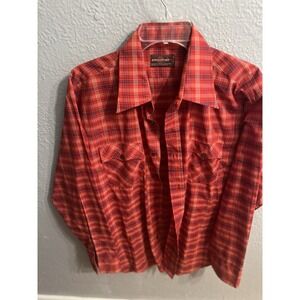 Vintage Kingsport Mens Red Plaid Long Sleeve Button Up Shirt Size Large